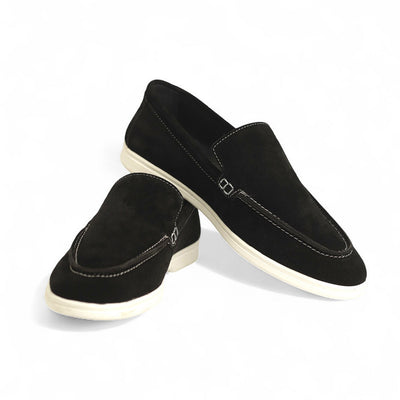 Suede Leather Loafers Black