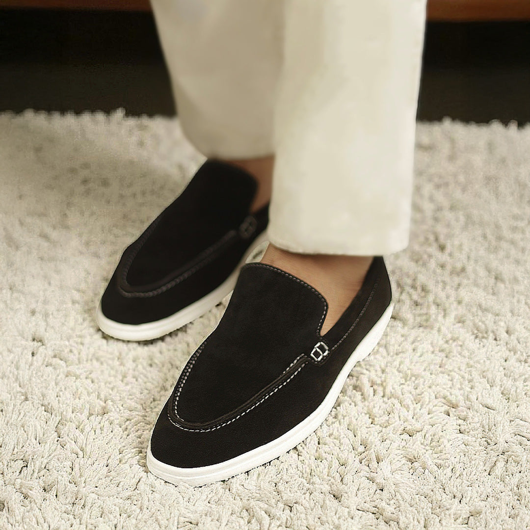 Suede Leather Loafers Black