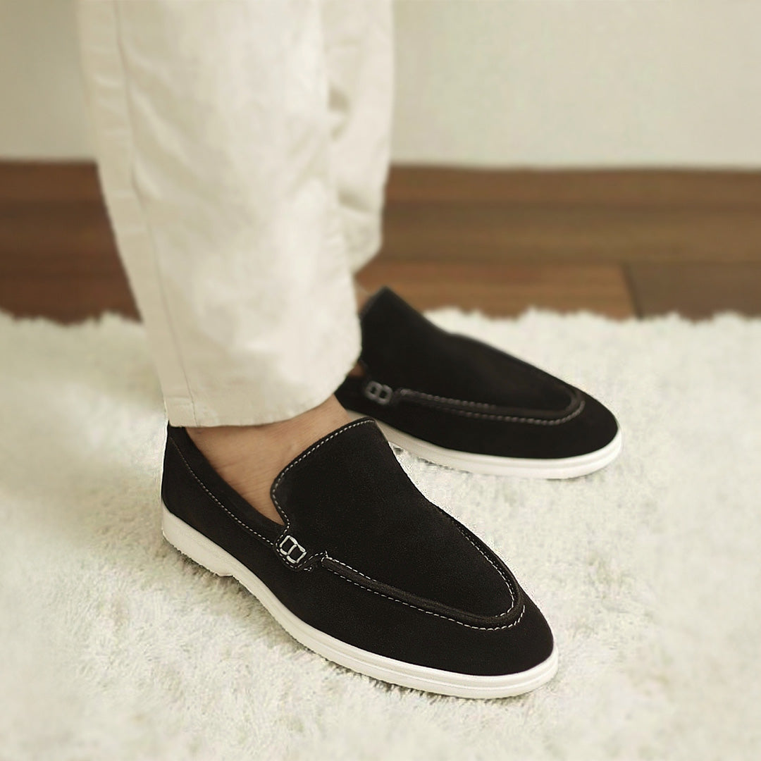 Suede Leather Loafers Black