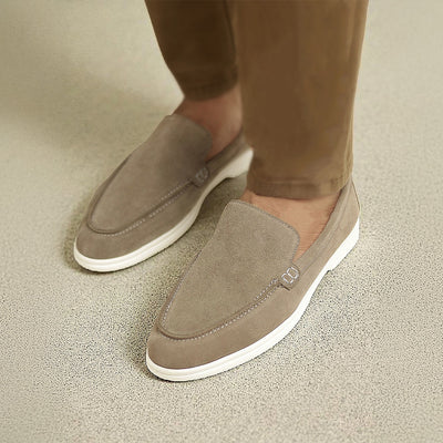 Suede Leather Loafers Silver