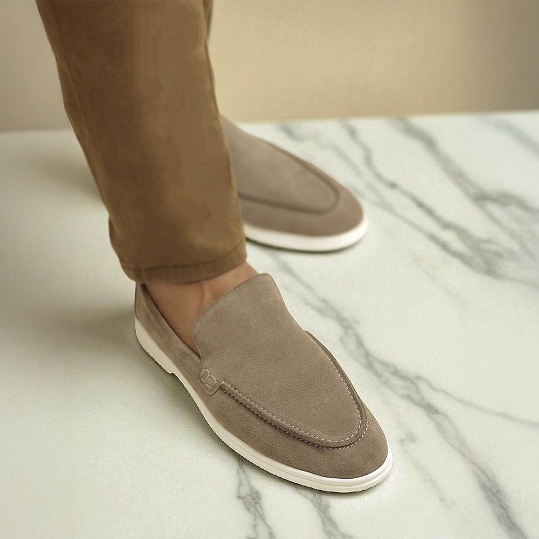 Suede Leather Loafers Silver