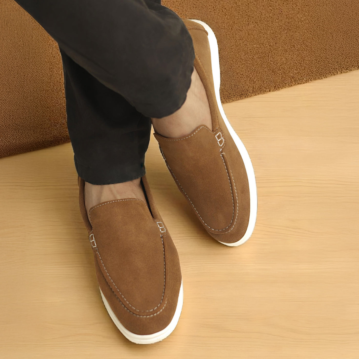 Suede Leather Loafers Camel