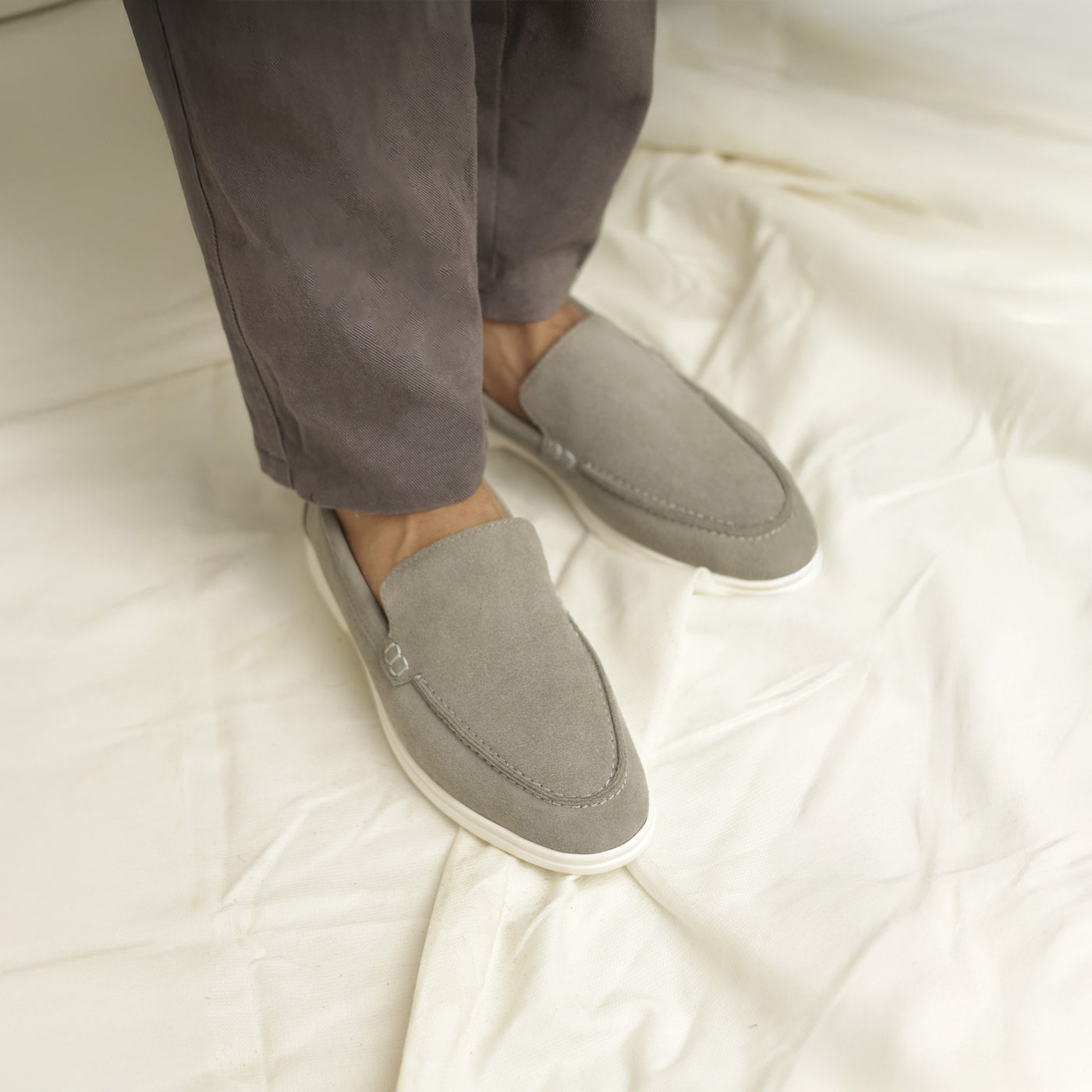 Suede Leather Loafers Silver
