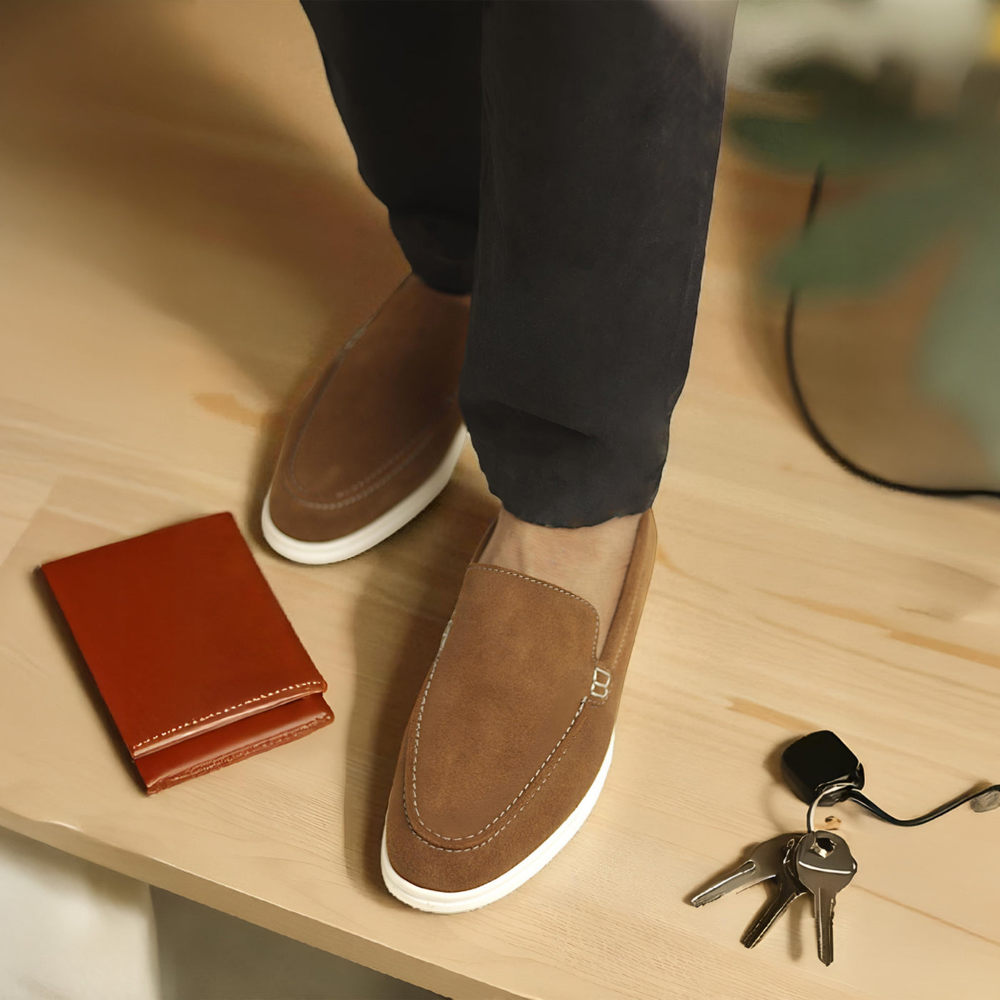 Suede Leather Loafers Camel