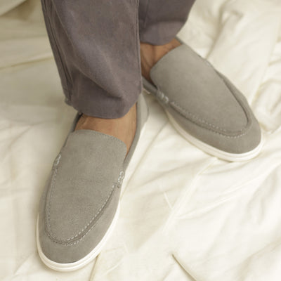 Suede Leather Loafers Silver